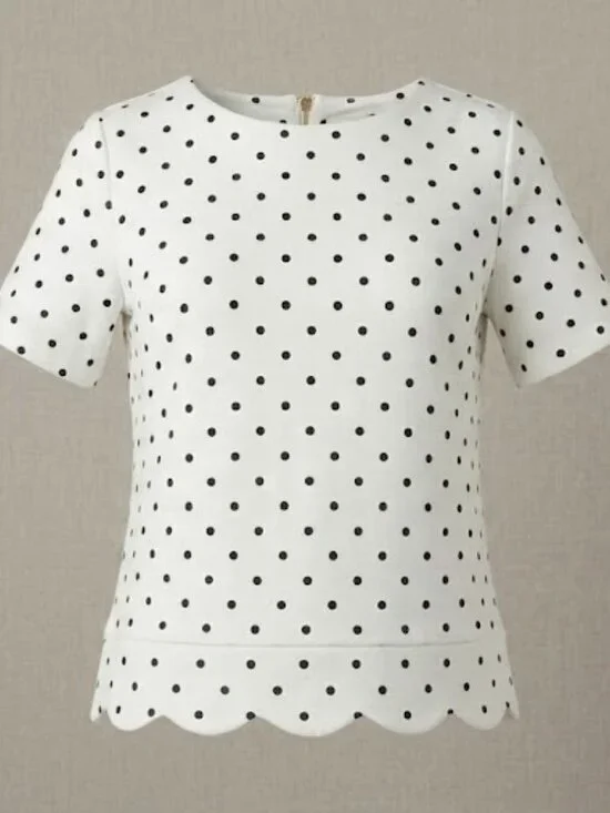 Talbots Petites Polka Dot Scallop Hem Top Large Petite - Picture 2 of 7